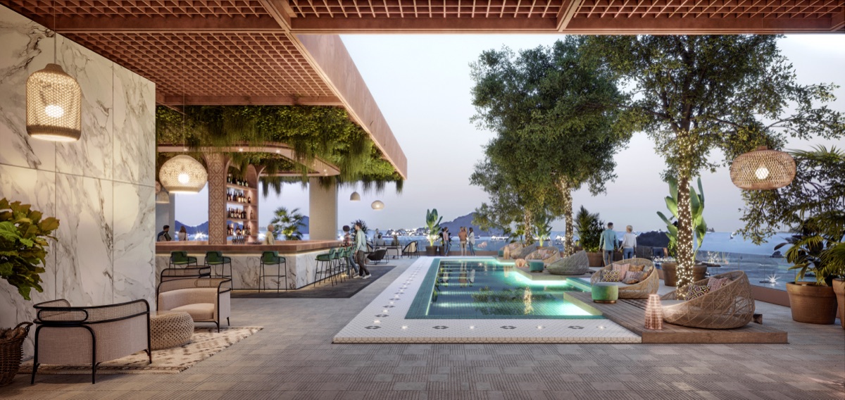 Rooftop bar con vista al mar