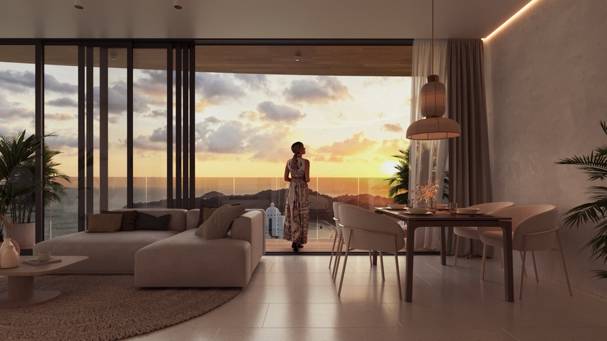 Sala con vista al atardecer